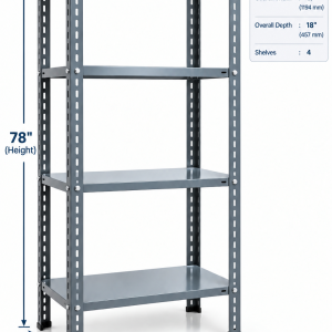 Rack Tiger Multipurpose Slotted Angle Rack 18''X47''x78'' (D.A Grey Painted) With 4 Shelves