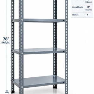 Rack Tiger Multipurpose Slotted Angle Rack 18''X36''x78'' (D.A Grey Painted) With 4 Shelves